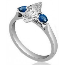 Marquise Diamond & Blue Sapphire Trilogy Ring
