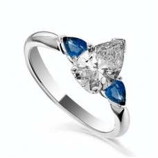 Round Diamond & Blue Sapphire Trilogy Ring