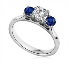 Modern Round Diamond & Blue Sapphire Trilogy Ring