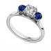 Modern Round Diamond & Blue Sapphire Trilogy Ring