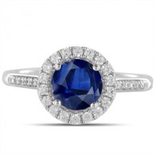 Round Blue Sapphire & Diamond Halo Ring