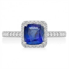 Cushion Blue Sapphire & Diamond Halo Ring