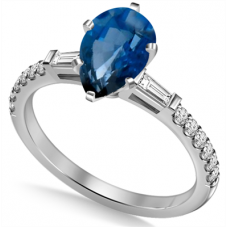 Pear Blue Sapphire & Diamond Halo Ring