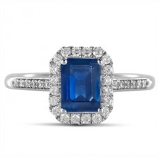 Emerald Blue Sapphire & Diamond Halo Ring