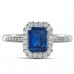 Emerald Blue Sapphire & Diamond Halo Ring