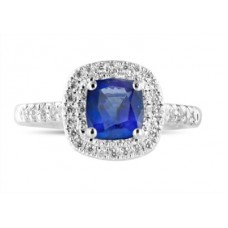 Cushion Blue Sapphire & Diamond Halo Ring Cushion Blue Sapphire & Diamond Halo Ring