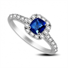 Cushion Blue Sapphire & Diamond Halo Ring