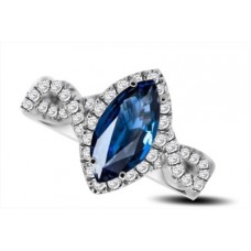 Marquise Blue Sapphire & Diamond Halo Ring
