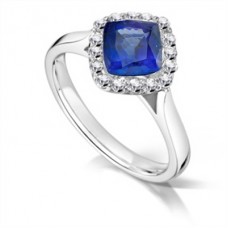 Cushion Blue Sapphire & Diamond Halo Ring