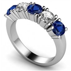 5 Stone Diamond & Blue Sapphire Half Eternity Ring