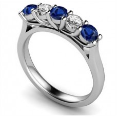 5 Stone Diamond & Blue Sapphire Half Eternity Ring