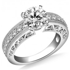 Filgree Round Diamond Vintage Engagement Ring