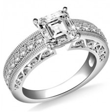 Filgree Asscher Diamond Vintage Engagement Ring