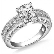 Filgree Cushion Diamond Vintage Engagement Ring
