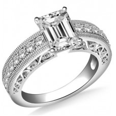Filgree Emerald Diamond Vintage Engagement Ring