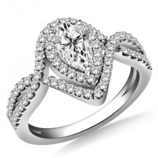 Infinity Twist Pear Diamond Halo Engagement Ring