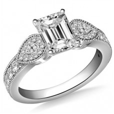 Milgrain Emerald Diamond Designer Vintage Ring