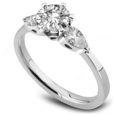 Modern Round & Pear Diamond Trilogy Ring