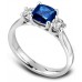Modern Cushion Diamond & Blue Sapphire Trilogy Ring