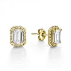 Emerald Diamond Single Halo Earrings