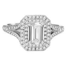 Emerald Diamond Double Halo Shoulder Set Ring