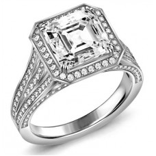 Exclusive Asscher Diamond Single Halo Vintage Ring