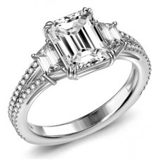 Exclusive Trapezoid Emerald Diamond Trilogy Ring