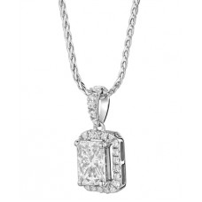 Emerald Diamond Single Halo Pendant