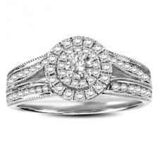 Stylish Round Diamond Halo Shoulder Set Ring