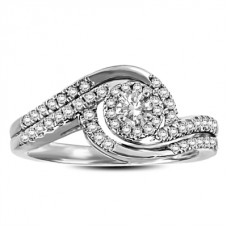 Halo Twist Round Diamond Shoulder Set Ring