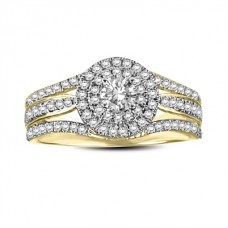 Three Row Double Halo Round Diamond Vintage Ring
