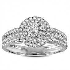 Three Row Round Diamond Double Halo Ring