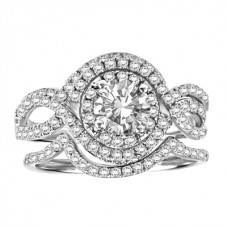 Double Halo Round Diamond Trio Bridal Set Double Halo Round Diamond Trio Bridal Set