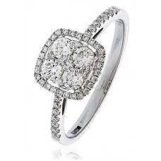 Modern Round Diamond Halo Cluster Ring