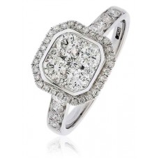 Modern Round Diamond Halo Cluster Ring