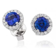 Round Blue Tanzanite & Diamond Cluster Earrings Round Blue Tanzanite & Diamond Cluster Earrings