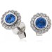 Round Blue Sapphire & Diamond Cluster Earrings