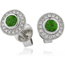 Round Emerald & Diamond Cluster Earrings