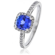 Cushion Blue Tanzanite & Diamond Engagement Ring
