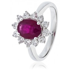 Oval Shaped Ruby & Diamond Cluster Ring