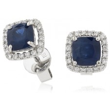 Blue Sapphire & Diamond Cluster Earrings