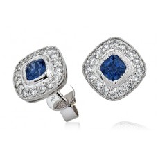 Blue Sapphire & Diamond Cluster Earrings Blue Sapphire & Diamond Cluster Earrings