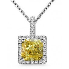 Fancy Yellow Cushion Diamond Halo Pendant