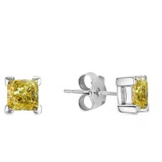 Fancy Yellow Cushion Diamond Stud Earrings
