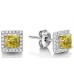 Fancy Yellow Cushion Diamond Halo Earrings