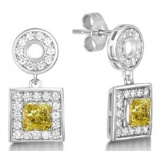 Fancy Yellow Cushion Diamond Halo Earrings