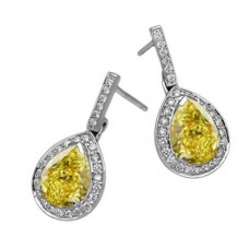 Fancy Yellow Pear Diamond Halo Earrings