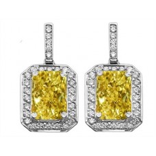 Fancy Yellow Radiant Diamond Halo Earrings