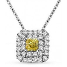 Fancy Yellow Cushion Diamond Halo Pendant