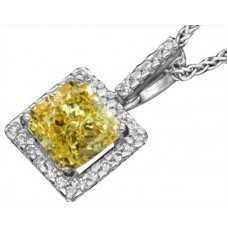 Fancy Yellow Cushion Diamond Halo Pendant